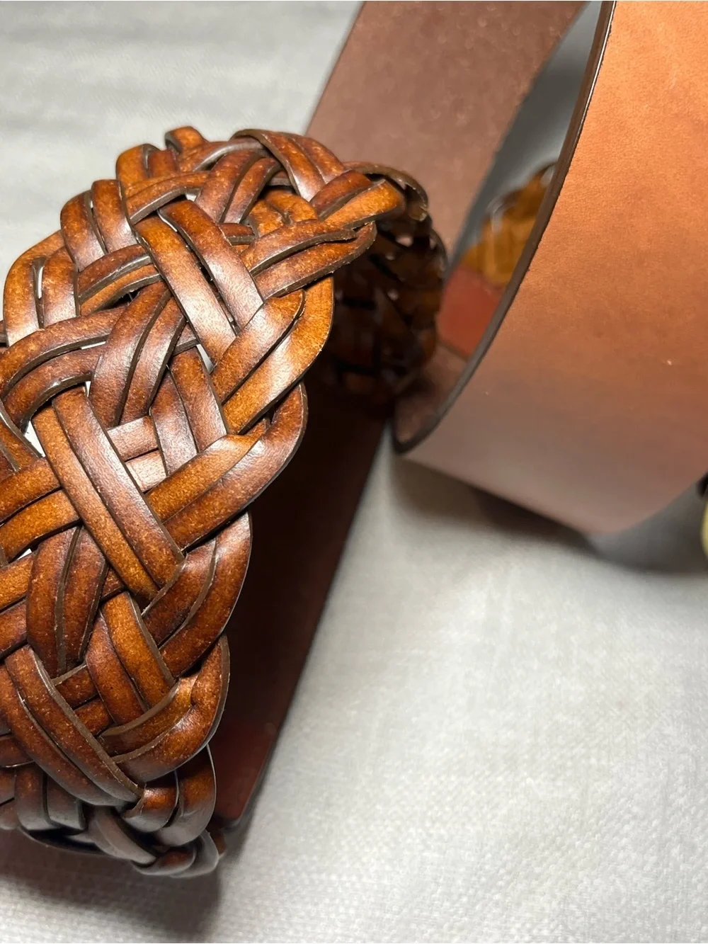 Brown Braided Leather Belt - Classic Tan Womens L
